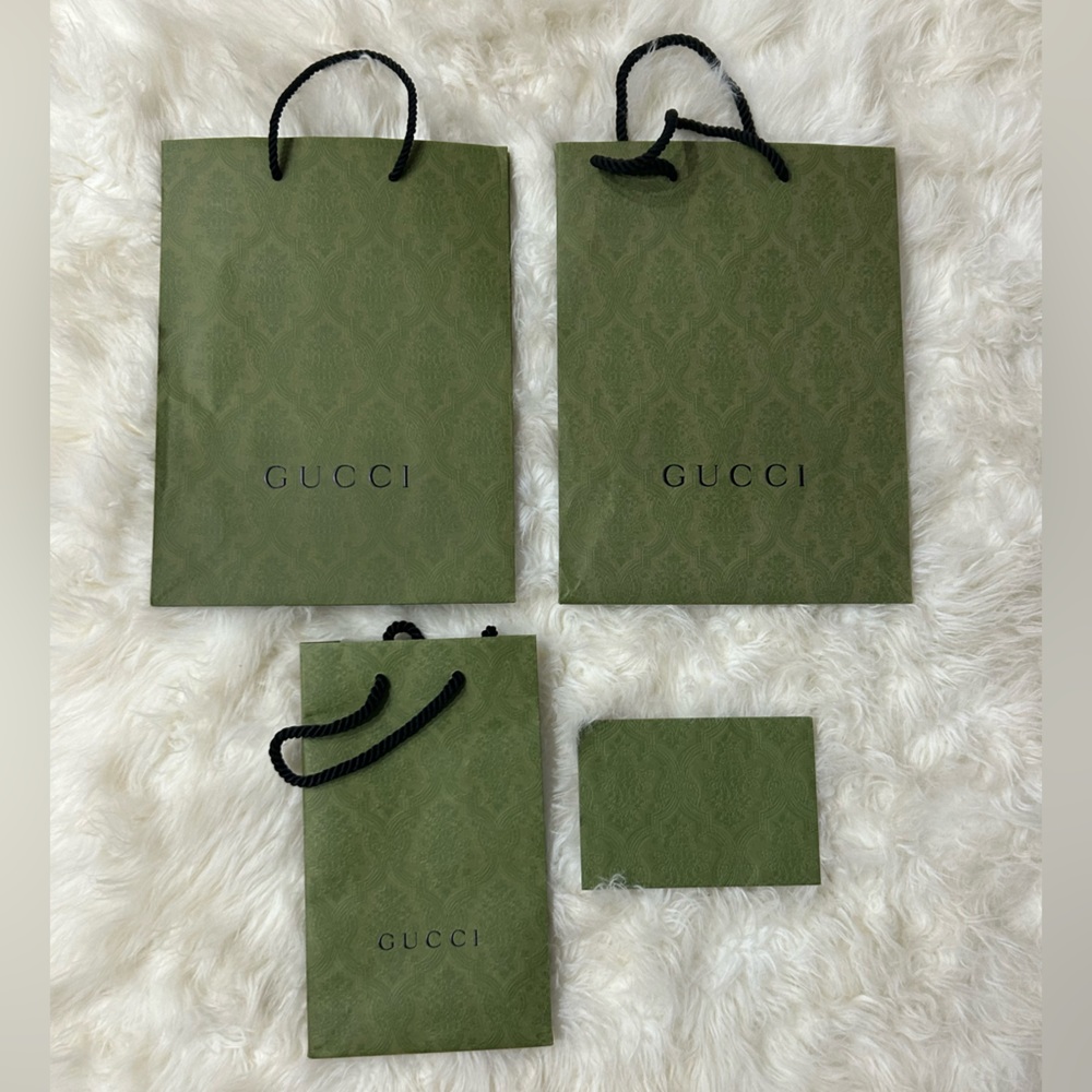 Green Gucci Paper Shopping Bags and Thank You Card with Envelope